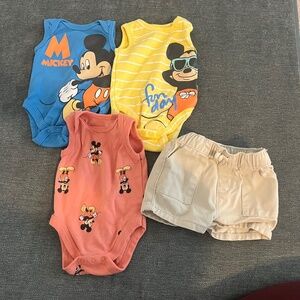 Bundle of baby boy Mickey Mouse tank bodysuit with gap khaki shorts 0-3 month
